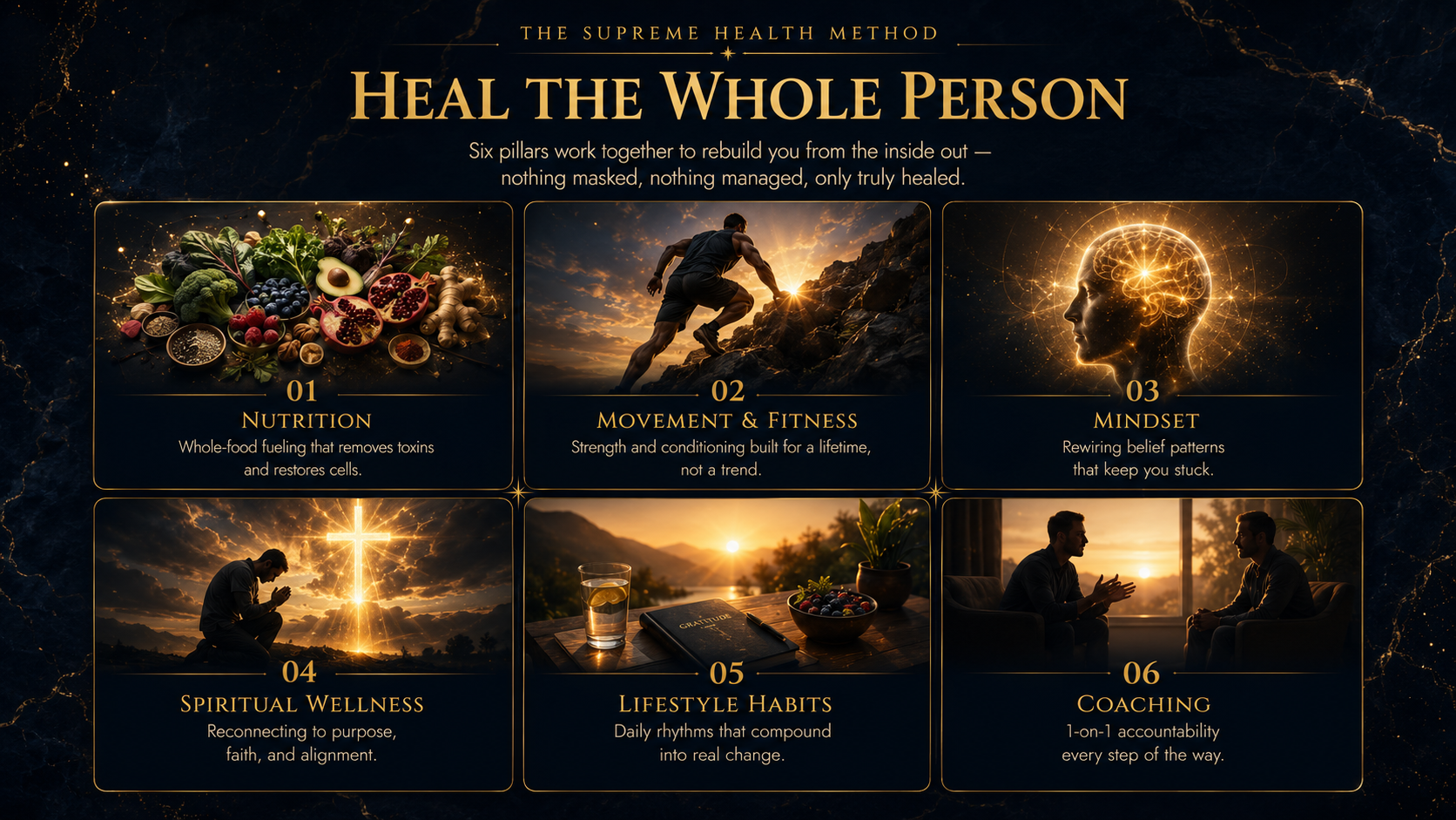 The Supreme Health Method — Heal the Whole Person: Nutrition, Movement & Fitness, Mindset, Spiritual Wellness, Lifestyle Habits, Coaching